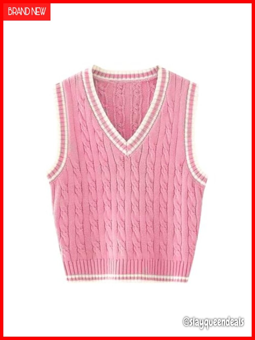 Womens 100% Cotton Sleeveless V Neck Sweater Vest Pullover Knit Top